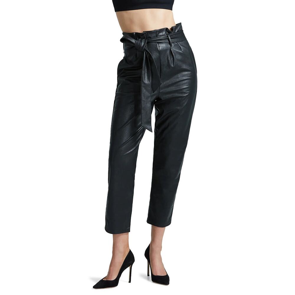 Commando Black Faux Leather Paperbag Waist Crop Pants Size L NWT